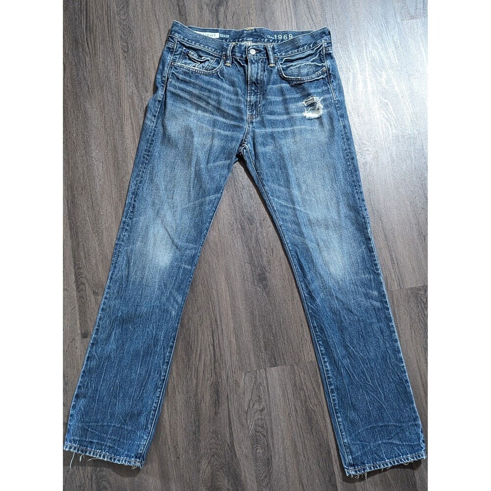 Gap 1969 Mens Straight Fit Jeans 32X32 Y2K 100% Cotton Distressed Medium Wash